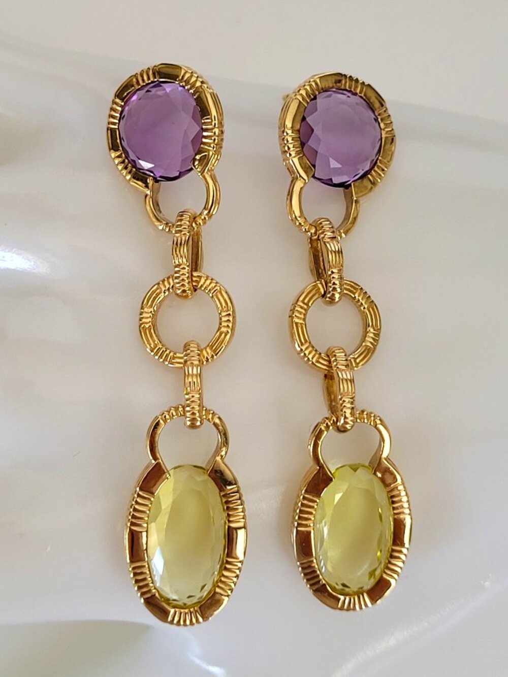 Roberto Coin 18K Yellow Gold Faceted Amethyst & Citrine Drop Earrings